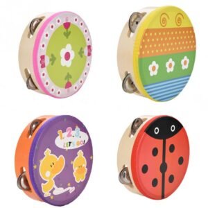 15cm Cartoon Wooden Handheld Tambourine Freestyle Hand Drum Bell Musical Tambourine Percussion Drum Instrument For Kid