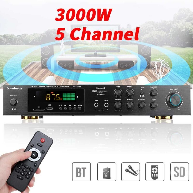 3000W 5 Channal HiFi Stereo AV Amplifier Lossless Audio Subwoofers Bluetooth Surround Sound Digital Powerful Home