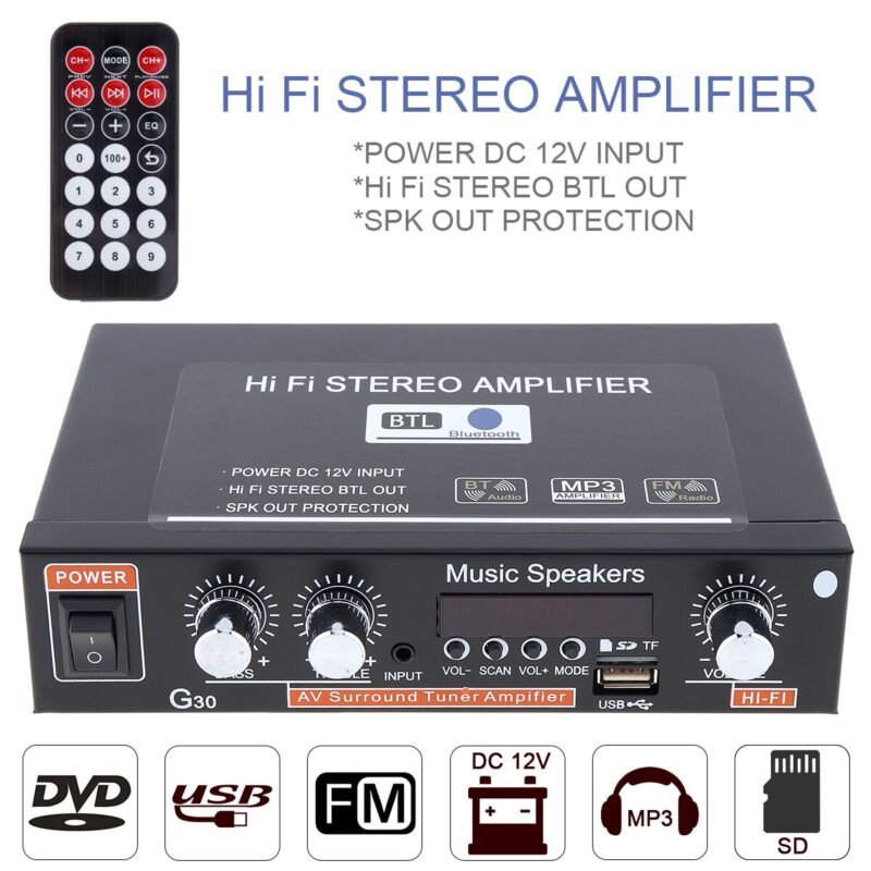 G30 HIFI Car Audio Power Amplifier FM Radio Player Support SD USB DVD MP3 Remote Controller
