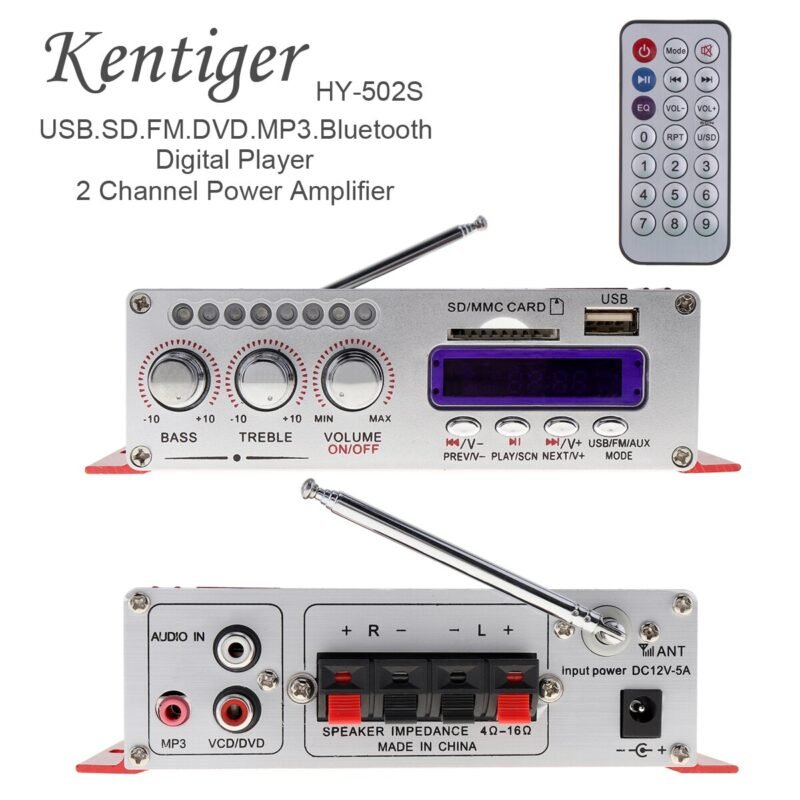Kentiger HY 502S DC 12V Mini Amplifiers Headphone Amp SD USB Play FM Radio With Remote 1