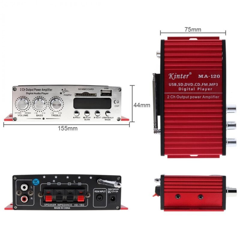 Kinter MA 120 12V 2CH HIFI Car Power Amplifier FM Radio Stereo Music Player Support USB 5