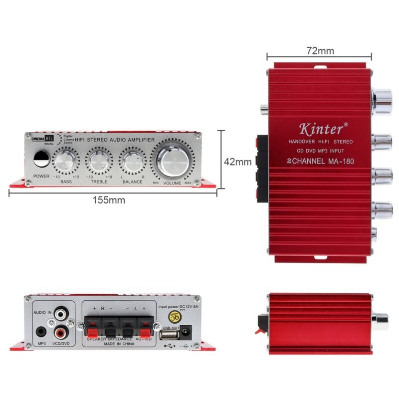 Kinter MA 180 Mini USB Alloy Car Audio Amplifier 2CH Stereo HIFI Amplifier for Boat Amp 3