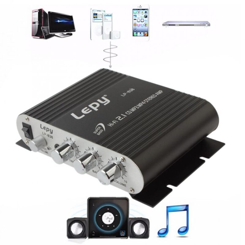 Lepy LP 838 Power Car Amplifier Hi Fi 2 1 MP3 Radio Audio Stereo Bass Speaker 1