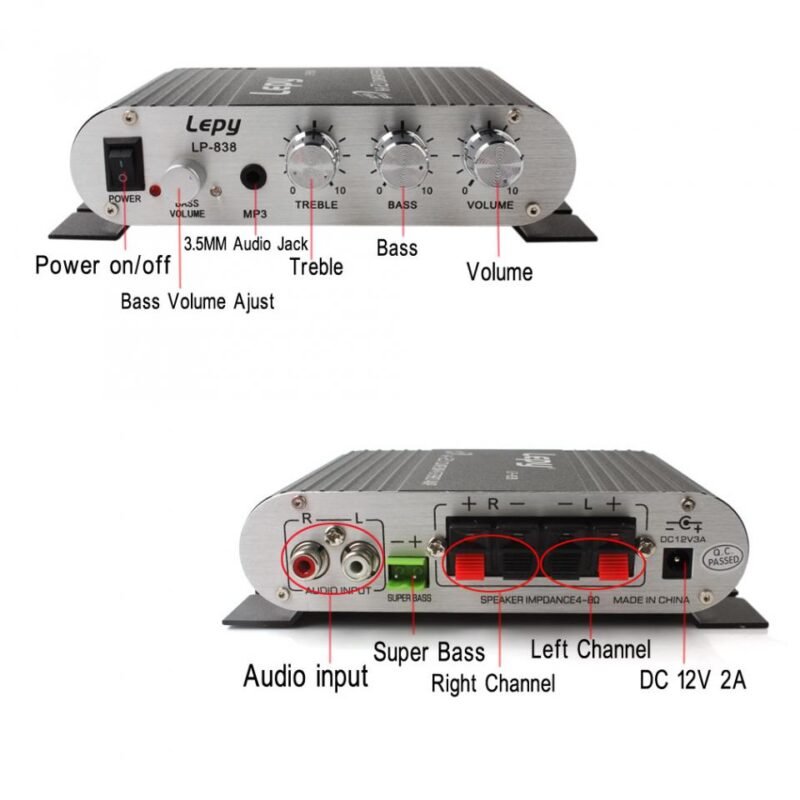 Lepy LP 838 Power Car Amplifier Hi Fi 2 1 MP3 Radio Audio Stereo Bass Speaker 2