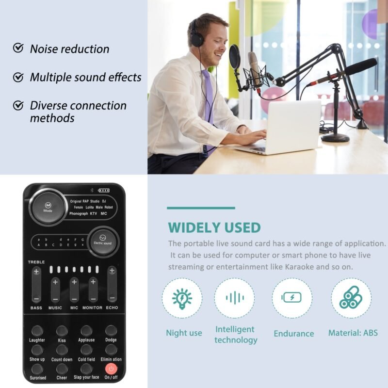 Live Sound Card Multiple Sound Effects Portable Live Broadcast Voice Changing Card with Mic for Live 4