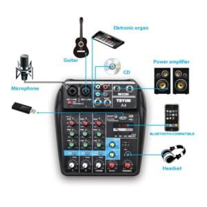 TEYUN A4 Sound Mixing Console Bluetooth USB Record Computer 48V Phantom Power Delay Repaeat Effect 4