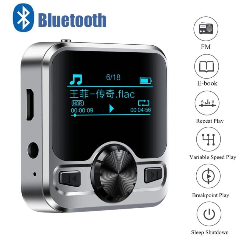 Sport MP3 Player Wireless Bluetooth Spaeak IPX6 Waterproof Music Payer with Removable Back Clip Support E