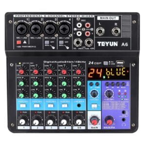 Wireless 6 Channel Audio Mixer Portable Sound Mixing Console USB Interface Computer Input 48V Phantom Monitor