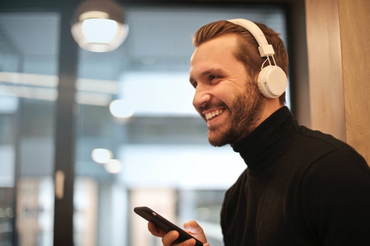 man using headphones