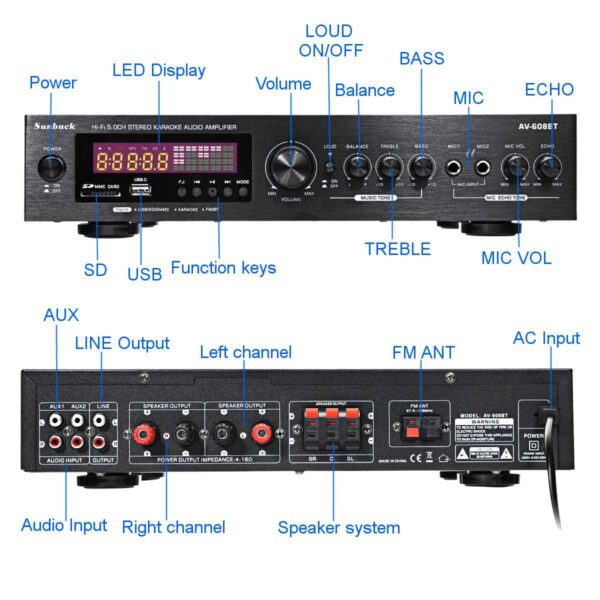 2000W bluetooth5.0 Home Amplifier
