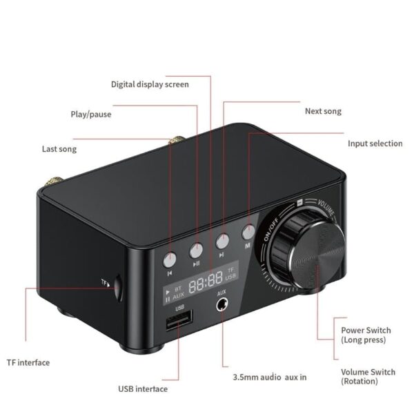 HIFI Audio Amplifier 50WX2 Bluetooth 5.0