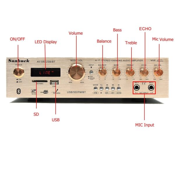 5 Channel bluetooth5.0 FM HiFi Stereo Amplifier