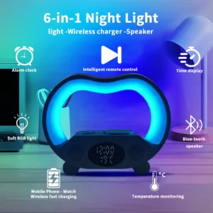 6-in-1 Smart LED Wireless Charger Bluetooth Speaker
