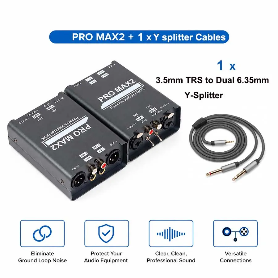 PRO MAX2 Audio Ground Loop Isolator Box for DJ Mixers and PA Systems